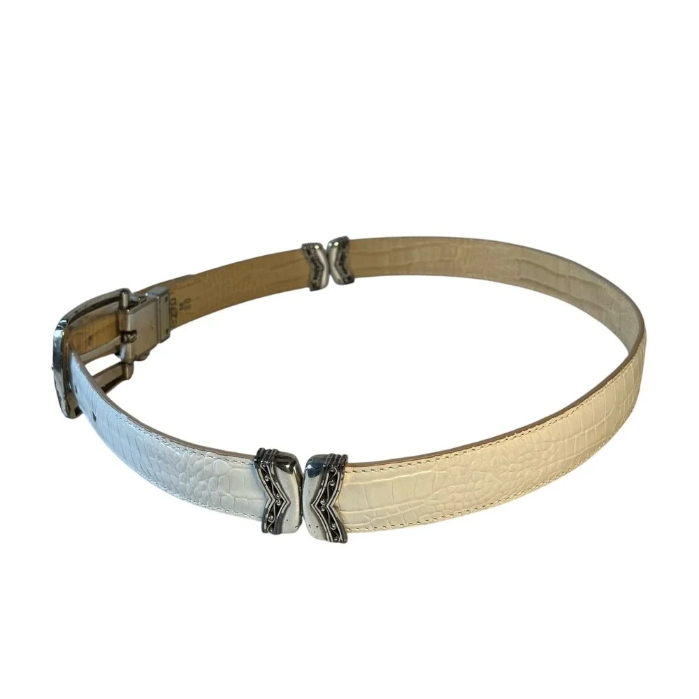 Brighton Reversible Croc‎ Embossed Leather Belt Tan White Silver Buckle M 30